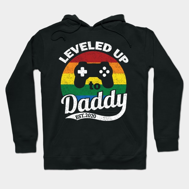 Funny New Dad 2020, Pregnancy Reveal, Gamer Dad Level Up graphic Hoodie by Blue Zebra